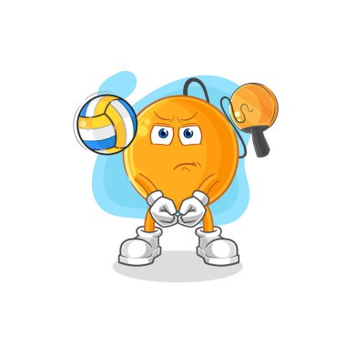 Raket topu voleybol maskotu. çizgi film vektosu