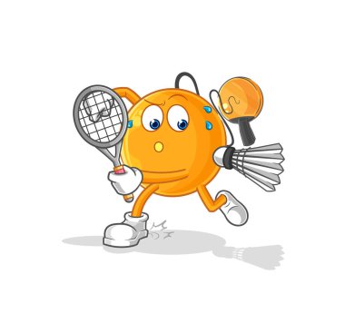 Badminton oynayan raket topu. karakter vektosu