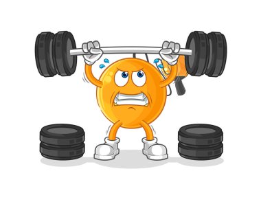 Halterciyi kaldıran raket topu. karikatür maskotu vektosu