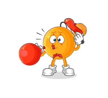 Kürek topu pandomim balonu şişiriyor. karikatür maskotu vektosu