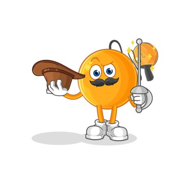 Kürek topu eskrimci karakteri. karikatür maskotu vektosu