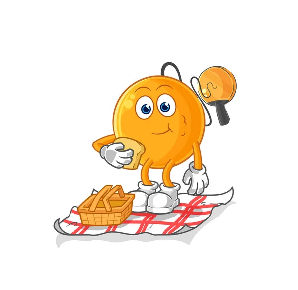 Der Paddelball Auf Einem Picknick Cartoon Cartoon Maskottchen Vecto — Stockvektor