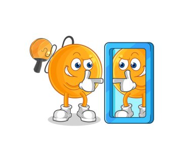 Raket topu ayna karikatürüne bakıyor. karikatür maskotu vektosu