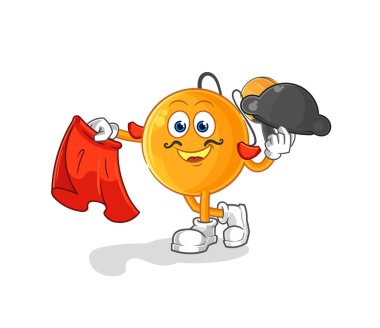 Kırmızı bez resimli kürek topu matadoru. karakter vektosu