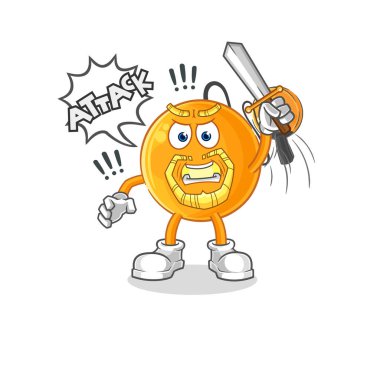 Kürek topu şövalyeleri kılıçla saldırır. karikatür maskotu vektosu