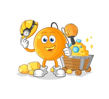 Altın karakterli kürek topu madencisi. karikatür maskotu vektosu