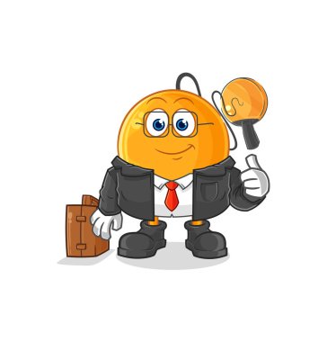 Raket topu ofis çalışanı maskotu. çizgi film vektosu