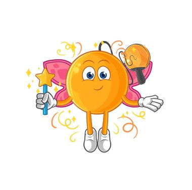 Kanatları ve sopası olan kürek topu perisi. karikatür maskotu vektosu