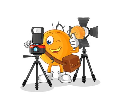 Raket topu fotoğrafçısı karakter. karikatür maskotu vektosu