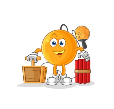 Dinamit fünyesi tutan kürek topu. karikatür maskotu vektosu