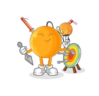 Kürek topu ninja çizgi filmi. karakter vektosu