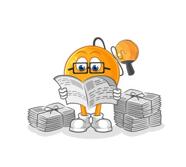 Kürek topu gazete karikatürü okur. karakter vektosu