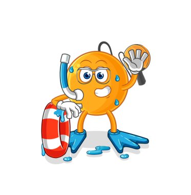 Şamandıra maskotlu kürek topu yüzücüsü. çizgi film vektosu