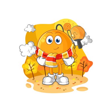 Sonbaharda kürek topu. karikatür maskotu vektosu