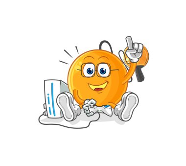 Video oyunları oynayan raket topu. karikatür