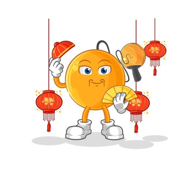 Fener resimli Çin raketi topu. karakter vektosu