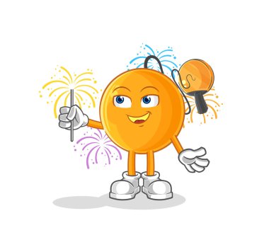 Havai fişek maskotlu kürek topu. çizgi film vektosu