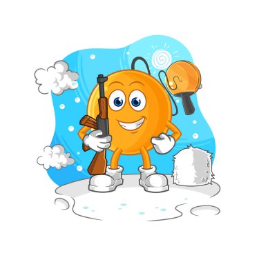 Kışın kürek çeken asker. karakter maskotu vekto