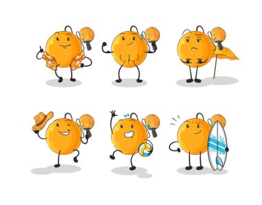 Kürek topu plaj tatili set karakteri. karikatür maskotu vektosu