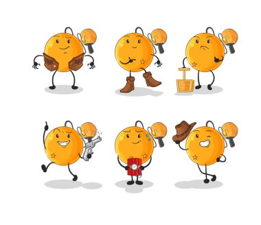 Raket topu kovboy grup karakteri. karikatür maskotu vektosu