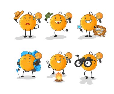 Kürek topu macera grubu karakteri. karikatür maskotu vektosu