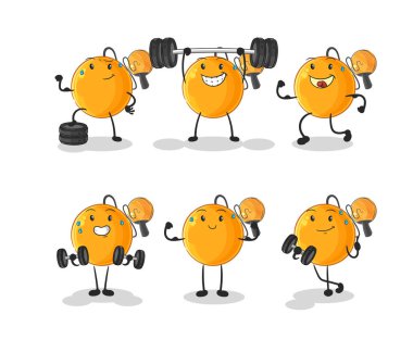 Raket topu egzersizi karakter belirledi. karikatür maskotu vektosu