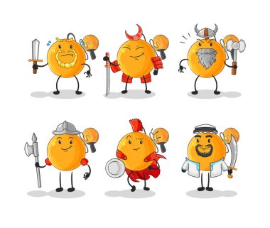 Kürek topu savaşçı grup karakteri. karikatür maskotu vektosu