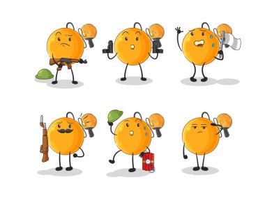 Raket topu asker karakteri. karikatür maskotu vektosu