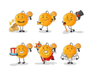 Kürek topu zengini karakter. karikatür maskotu vektosu