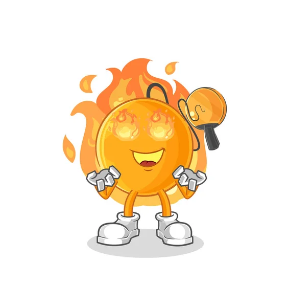 Paddle Ball Fire Mascot Cartoon Vecto — Stock Vector