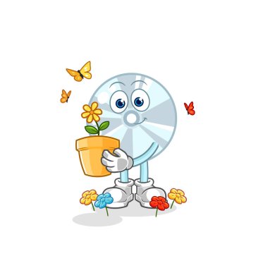 İçinde saksı olan CD. karakter vektosu