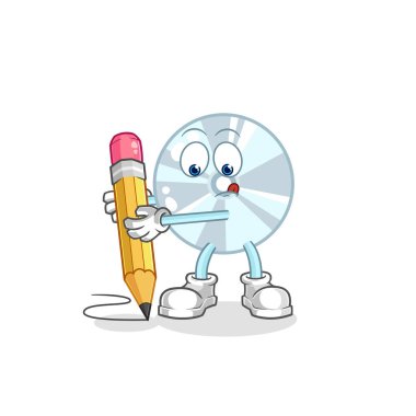 CD 'yi kalemle yaz. karikatür maskotu vektosu