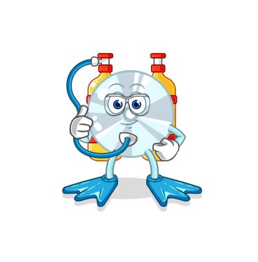 CD dalgıcı çizgi filmi. karikatür maskotu vektosu