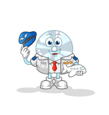 CD pilotu maskotu. çizgi film vektosu