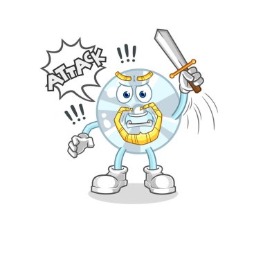 CD şövalyeleri kılıçla saldırır. karikatür maskotu vektosu