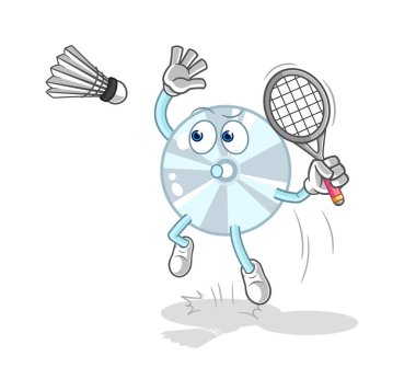 Badminton çizgi filminde CD parçalama. karikatür maskotu vektosu