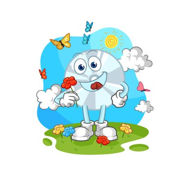 CD baharda çiçek toplar. karakter vektosu