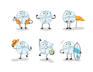 CD plaj tatili seti karakteri. karikatür maskotu vektosu