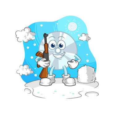 Kışın CD askeri. karakter maskotu vekto