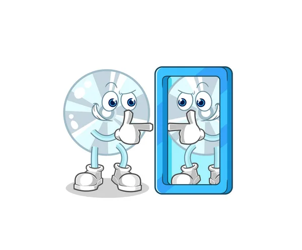 Looking Mirror Cartoon Cartoon Mascot Vecto — Stock Vector
