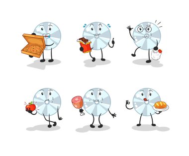 CD yemek seti karakteri. karikatür maskotu vektosu