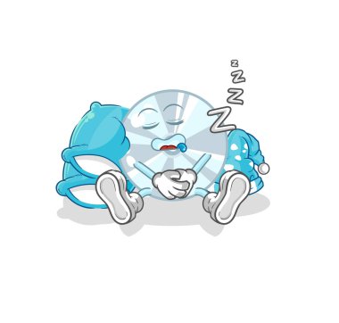 Uyuyan CD karakteri. karikatür maskotu vektosu