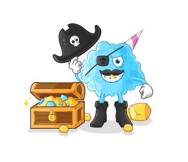 Hazine maskotlu pamuk helva korsanı. çizgi film vektosu