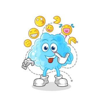 Pamuk helva gülüşü ve alaycı karakter. karikatür maskotu vektosu