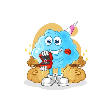 Pamuk helva yüzükle teklif edilir. karikatür maskotu vektosu