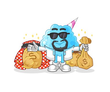 Pamuk şeker zengini Arap maskotu. çizgi film vektosu