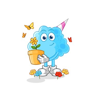 Pamuk helva ve saksı. karakter vektosu