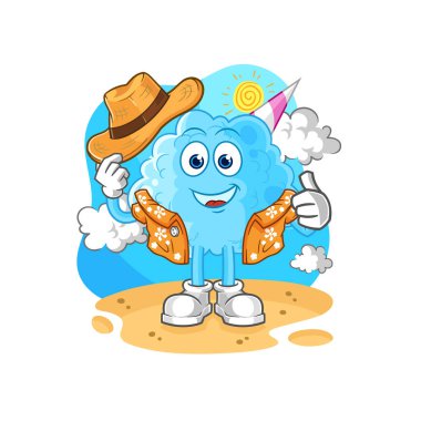 Pamuk helva tatile gider. karikatür maskotu vektosu