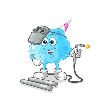 Pamuk helva kaynakçısı maskotu. çizgi film vektosu