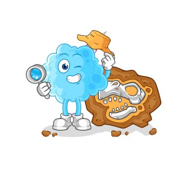 Fosil maskotlu pamuk helva arkeologları. çizgi film vektosu